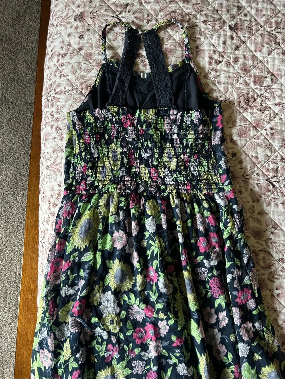 Abercrombie & Fitch Black Floral Halter Dress with Pink & Green Accents